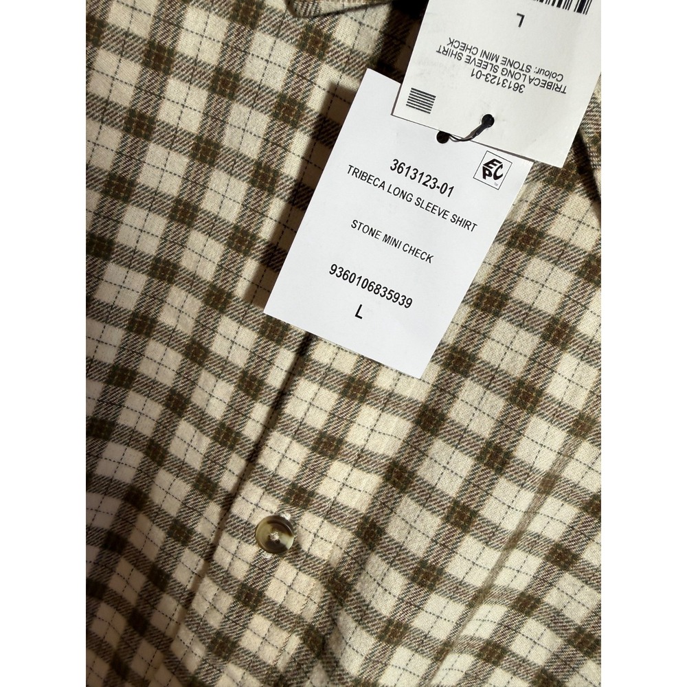 Cotton on Men's Tribeca Oversized Long Sleeve Shirt Stone Mini Check L - Picture 14 of 16